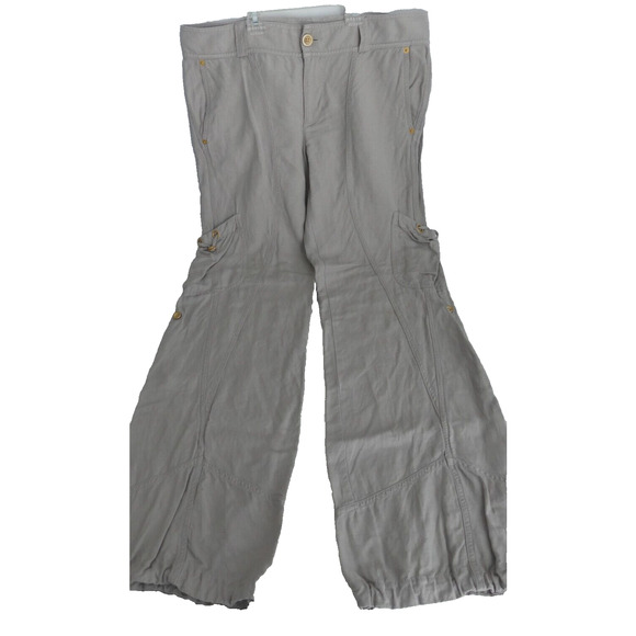 Y2K Armani Exchange Jogger Pants Women's 10 Khaki Linen Blend Cinch Ankle - Picture 1 of 12